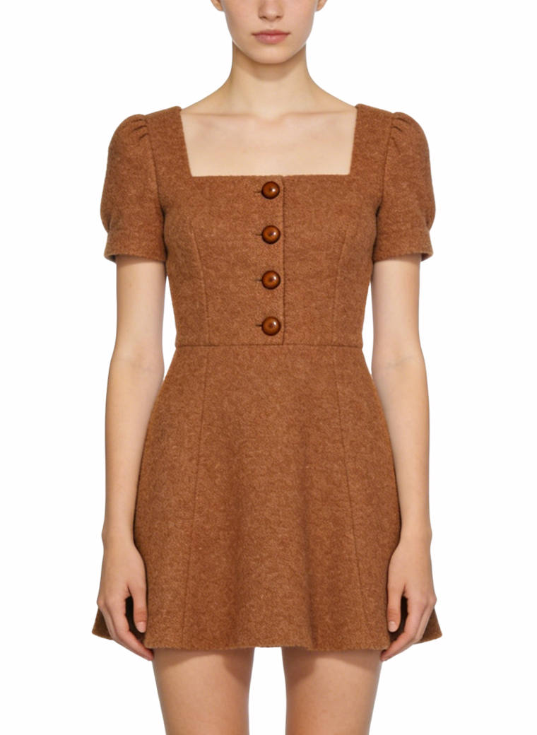 simple-square-neck-puff-sleeve-versatile-casual-dress