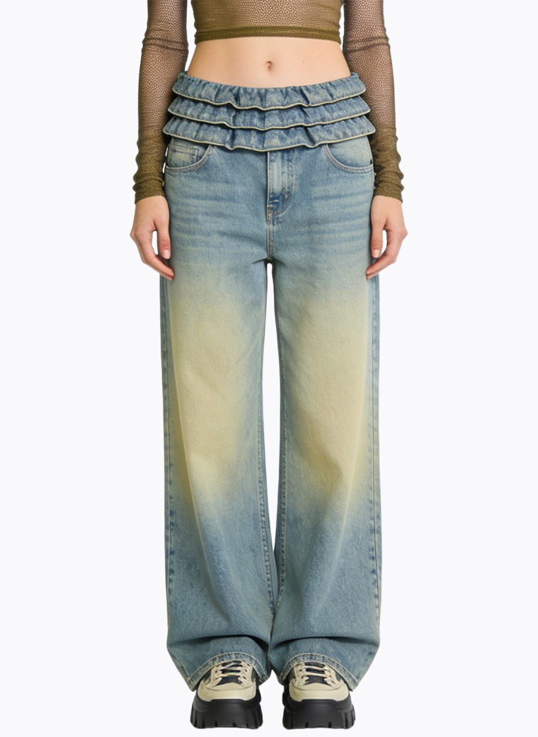womens-gathered-waist-fashionable-wide-leg-jeans