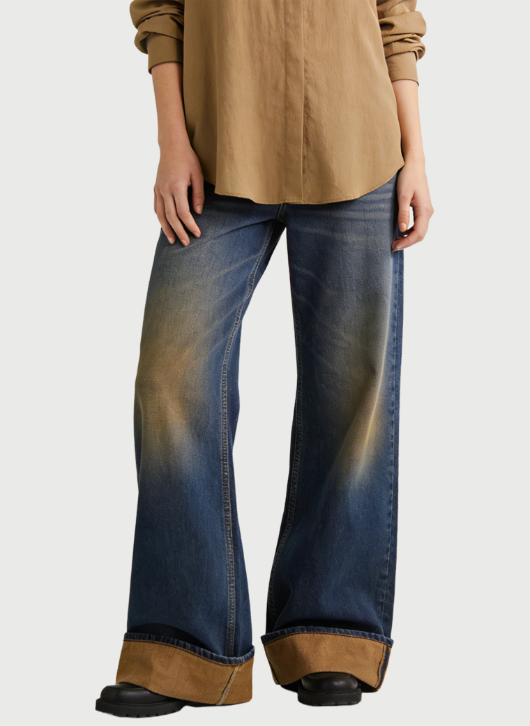 womens-contrast-cuff-retro-wide-leg-jeans