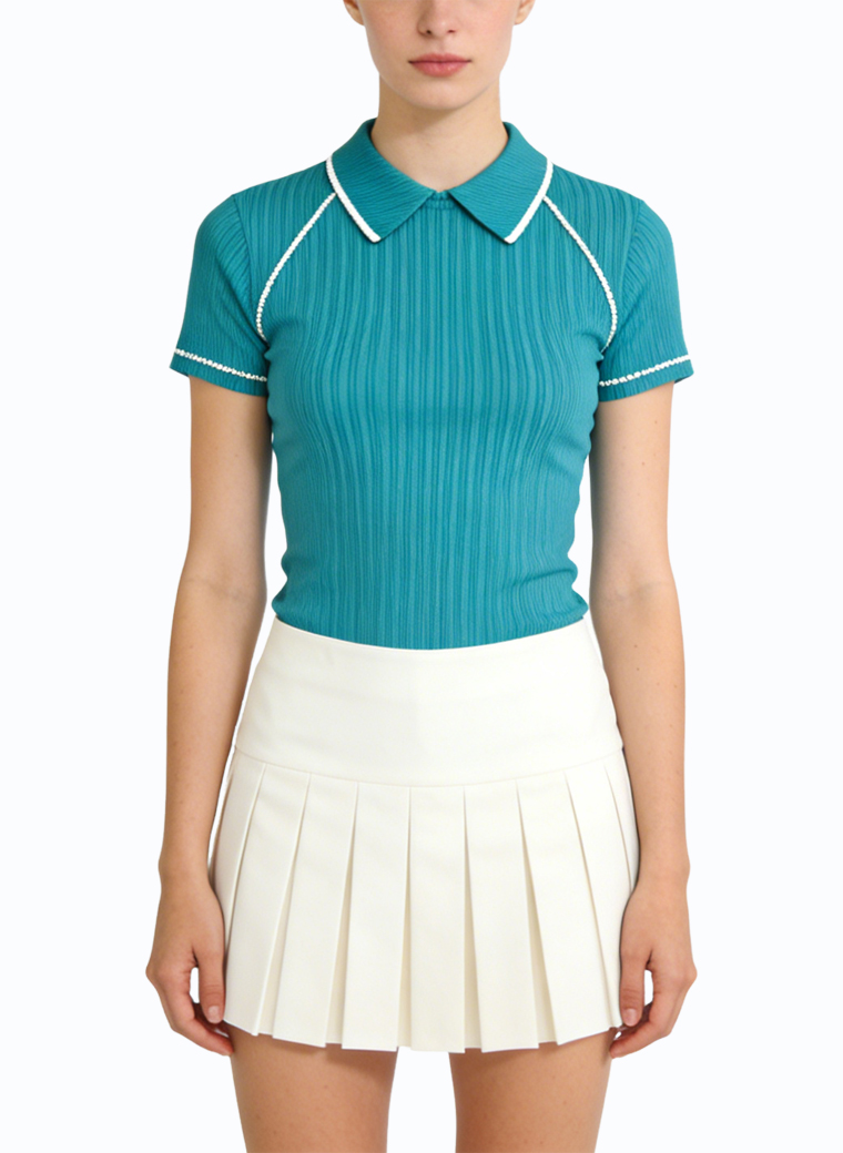 womens-peter-pan-collar-pleated-short-sleeve-top