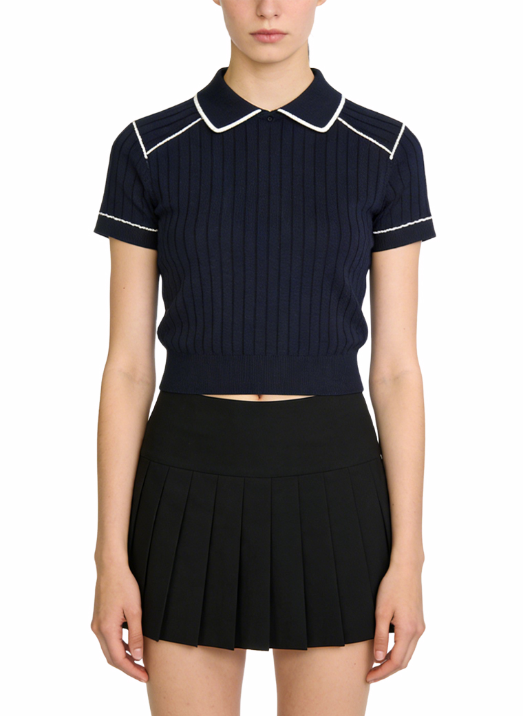 womens-peter-pan-collar-fitted-short-sleeve-top