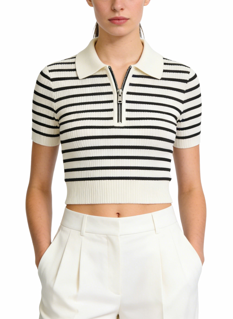 womens-striped-half-zip-cropped-short-sleeve-top